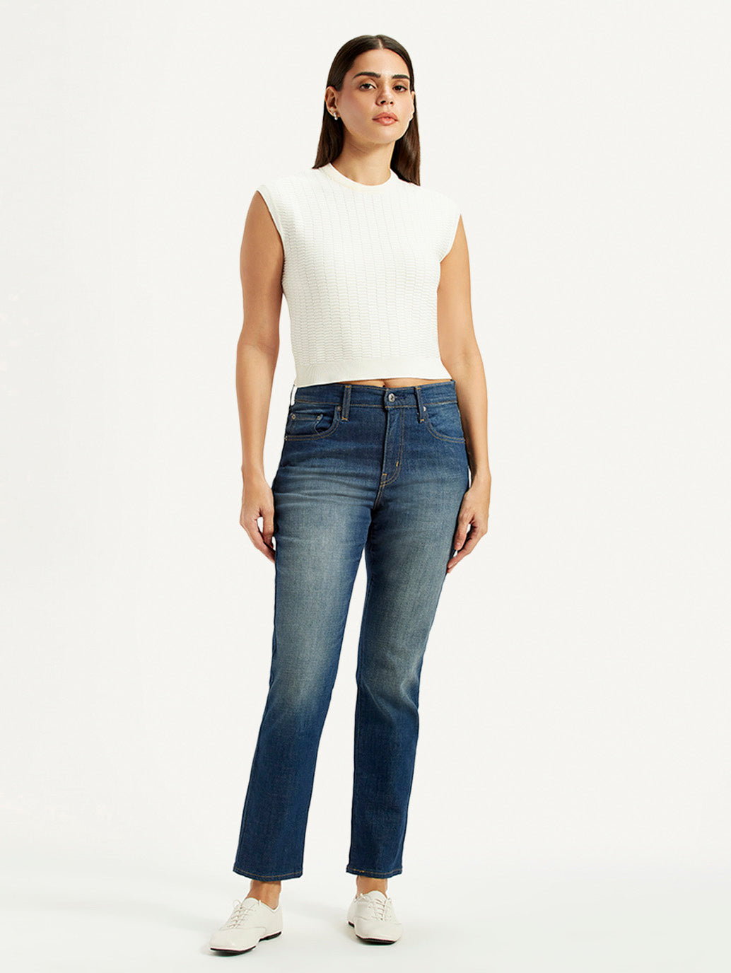 Women's 724 Blue Slim Straight Fit High Rise Jeans - Front View