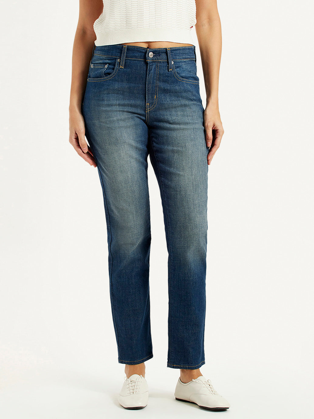 Women's 724 Blue Slim Straight Fit High Rise Jeans - Front View