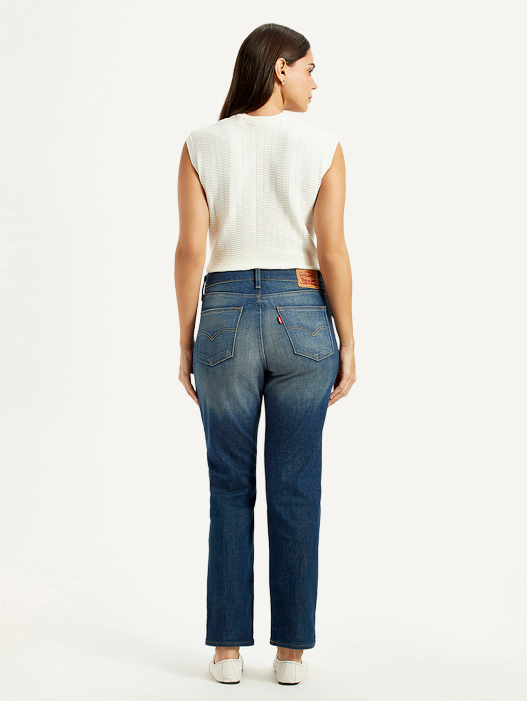 Women's 724 Blue Straight Fit High Rise Jeans - Back View
