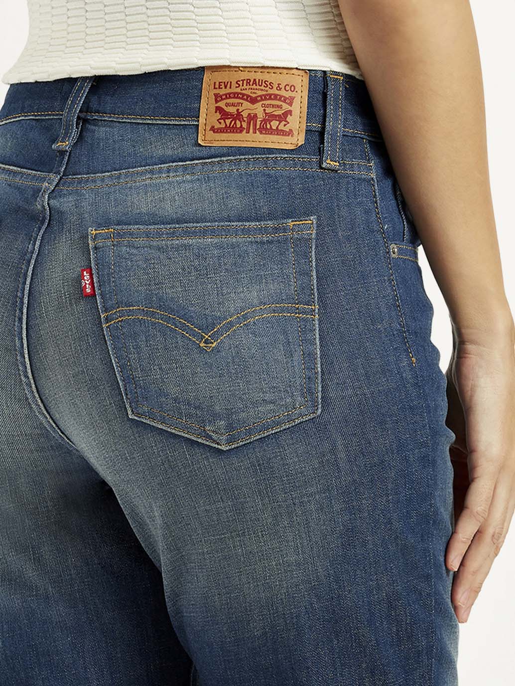 Women's 724 Blue Slim Straight Fit High Rise Jeans - Detail View