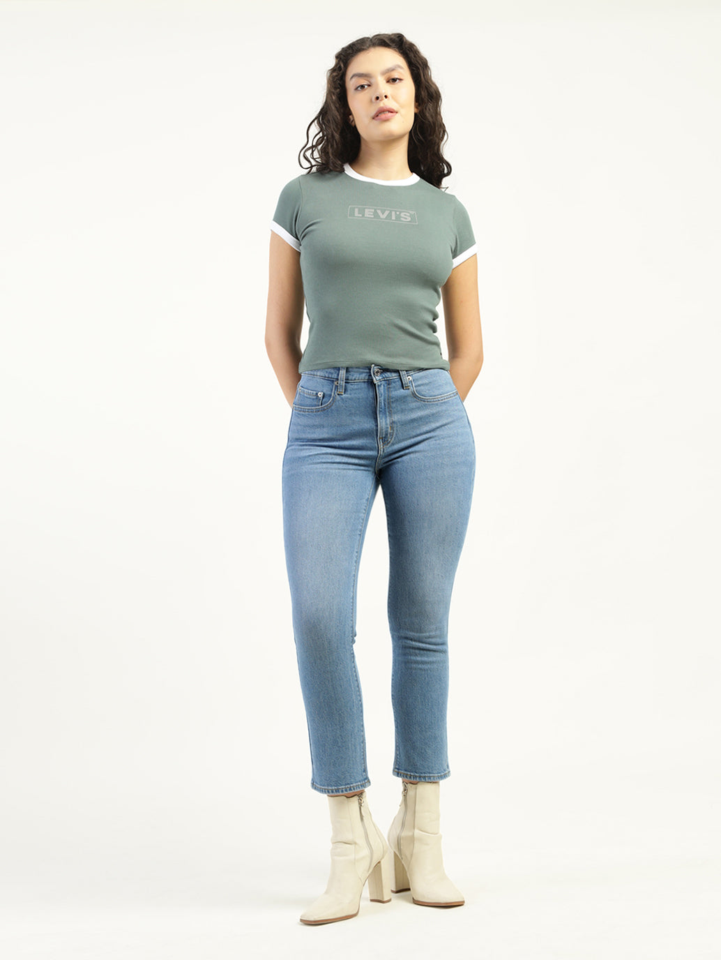 Women's 724 Blue Slim Straight Fit High Rise Jeans - Front View