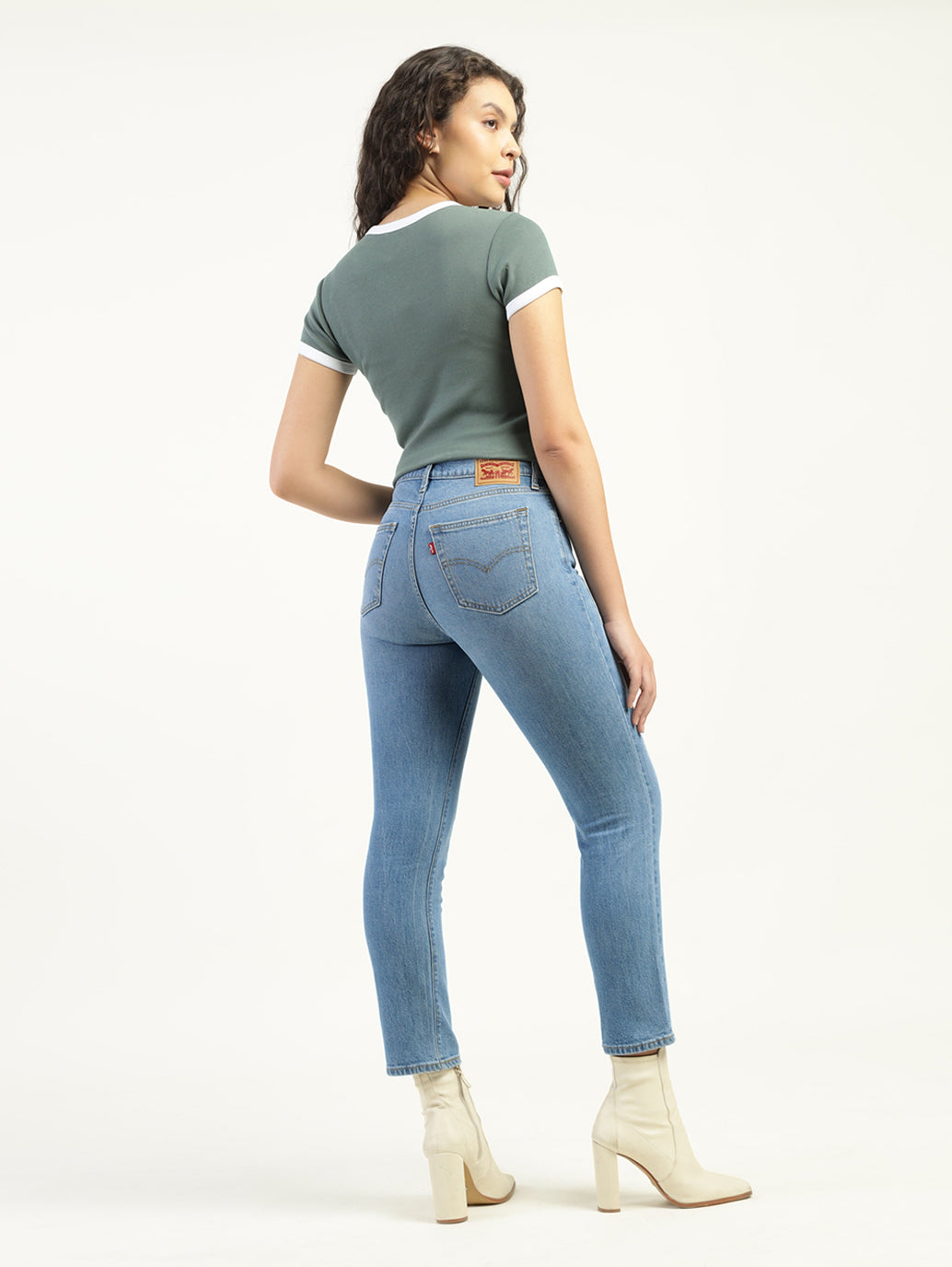 Women's 724 Blue Slim Straight Fit High Rise Jeans - Back View