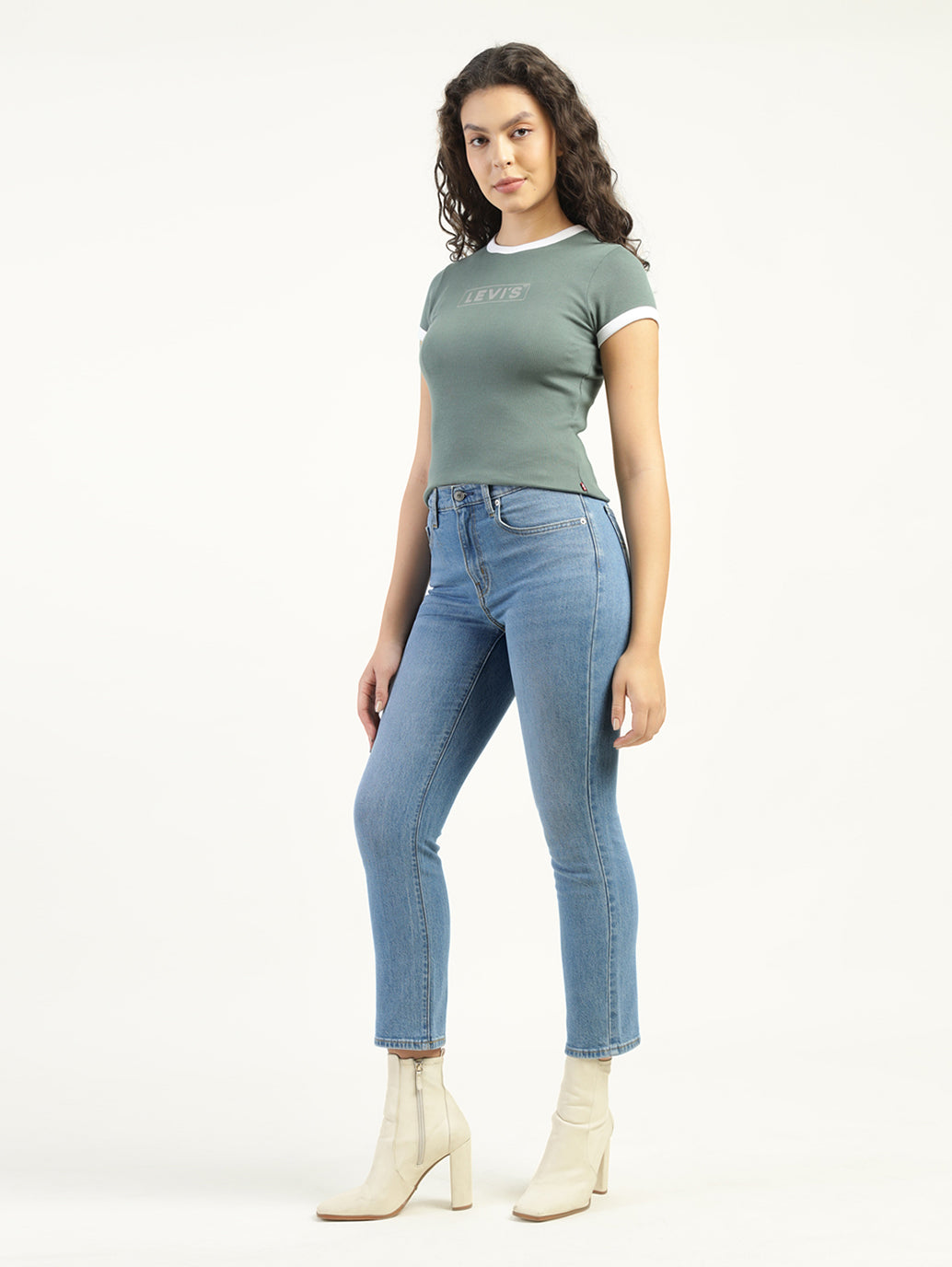 Women's 724 Blue Slim Straight Fit High Rise Jeans - Side View