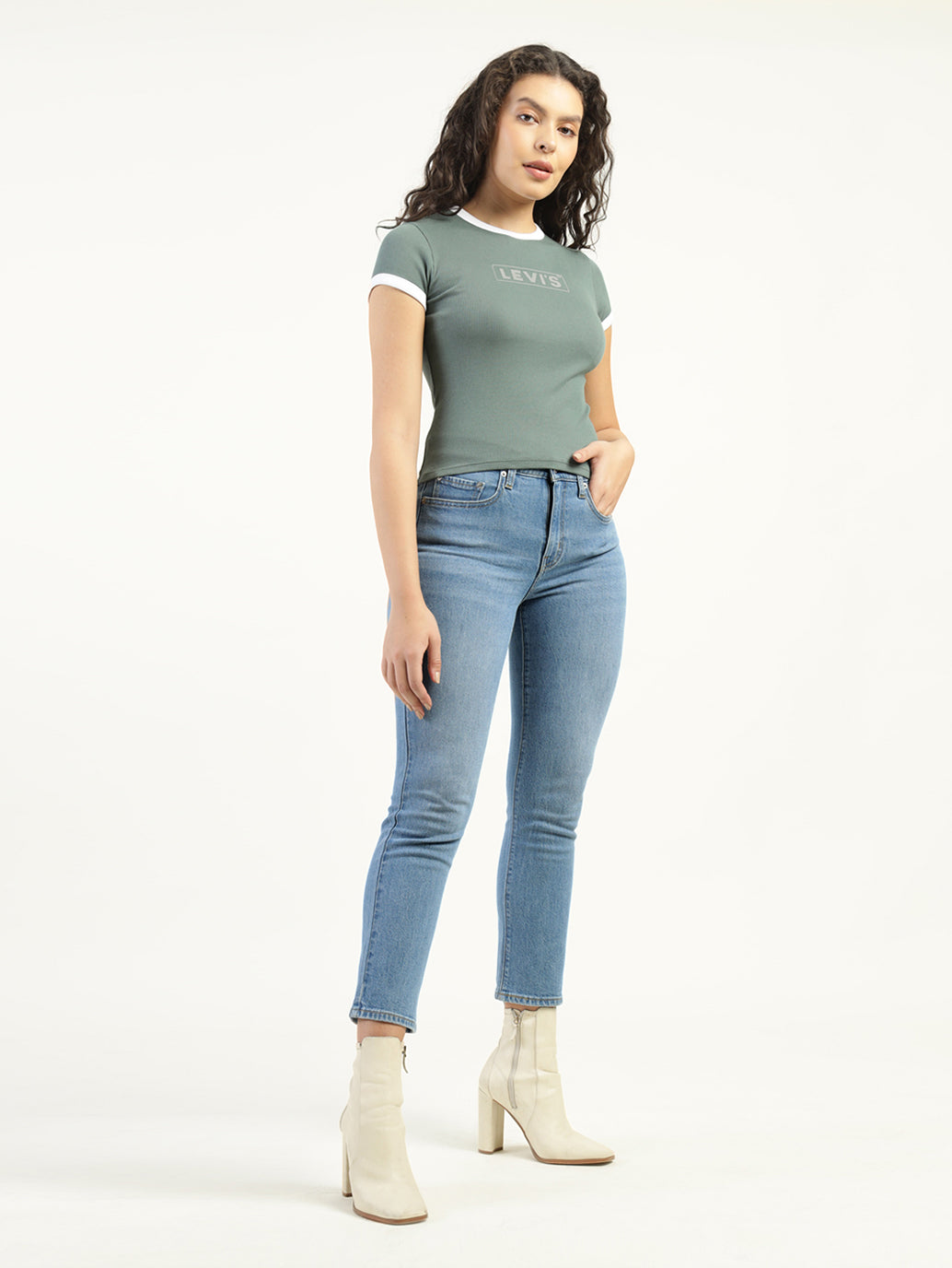 Women's 724 Blue Slim Straight Fit High Rise Jeans - ModelFront View