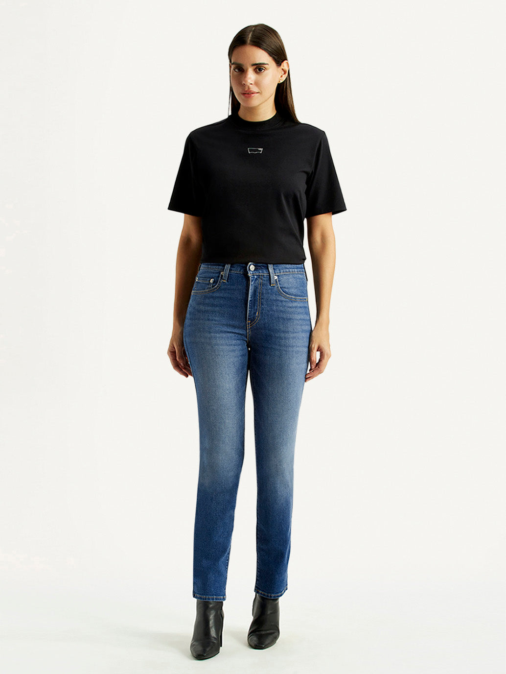 Women's 724 Blue Straight Fit High Rise Jeans - Front View
