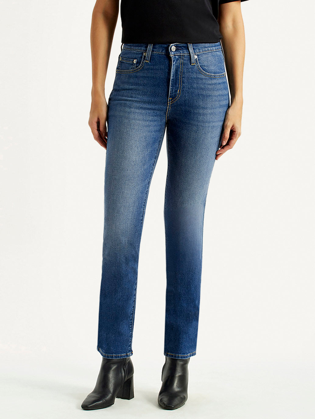 Women's 724 Blue Straight Fit High Rise Jeans - Front View