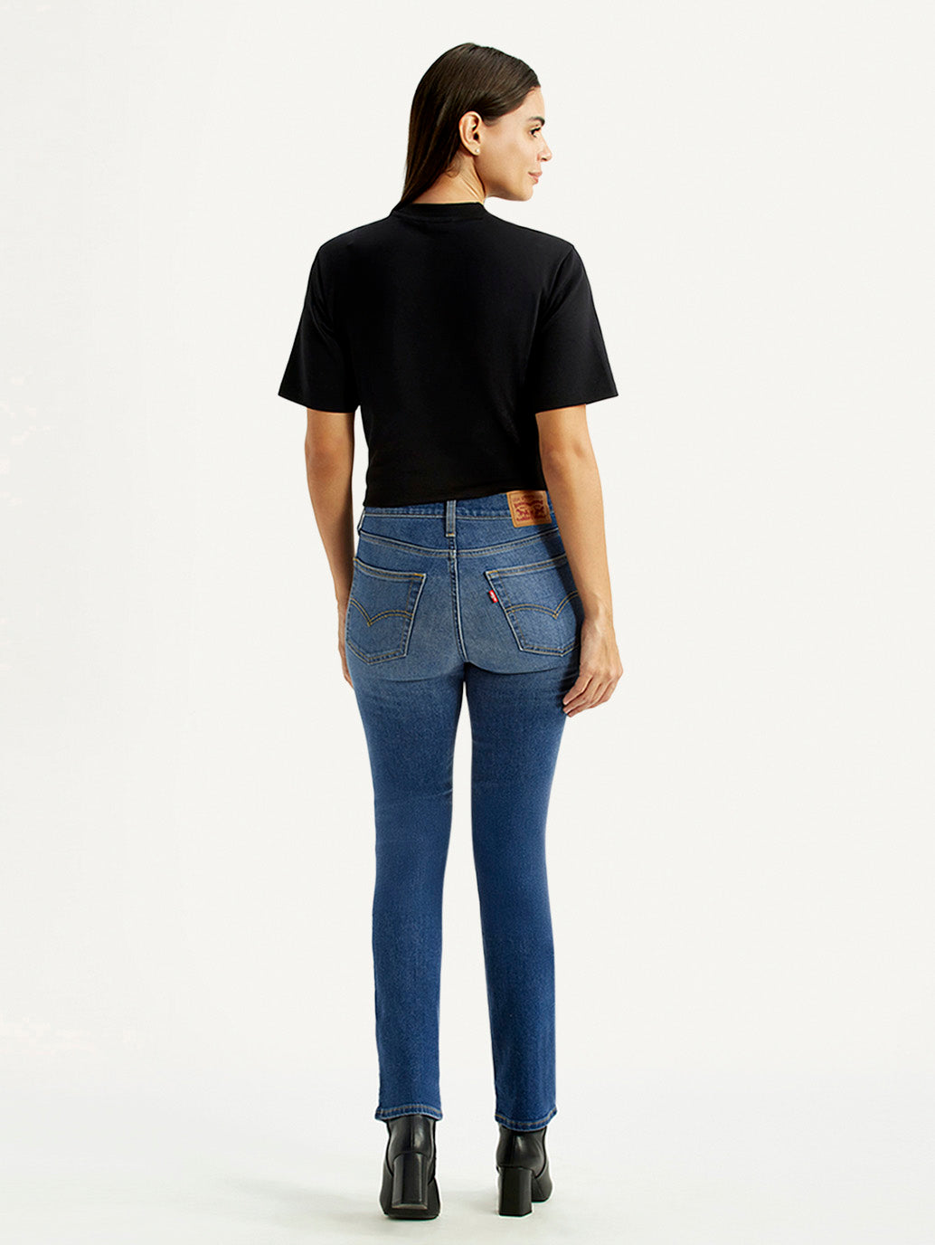 Women's 724 Blue Straight Fit High Rise Jeans - Back View
