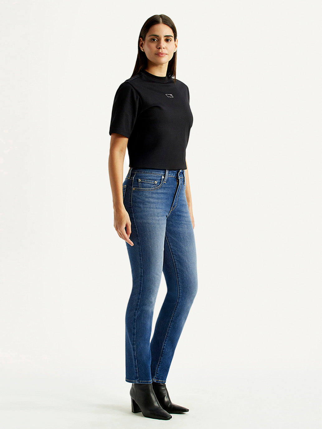 Women's 724 Blue Straight Fit High Rise Jeans - Side View