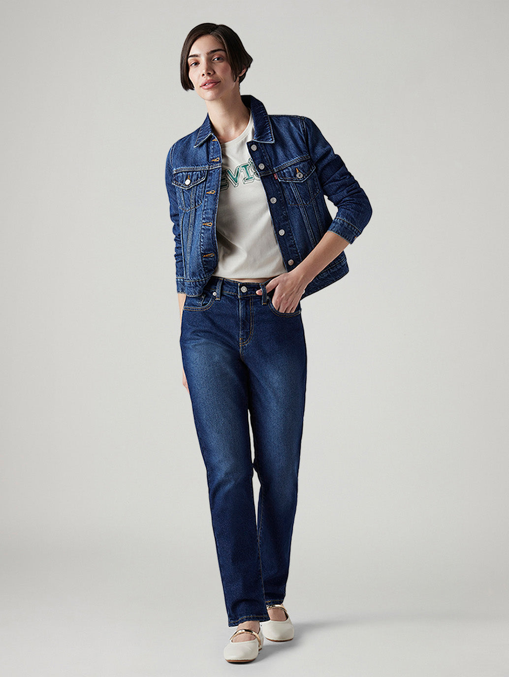 Women's 724 Dark Blue Slim Straight Fit High Rise Tinted Jeans - Styleshot View