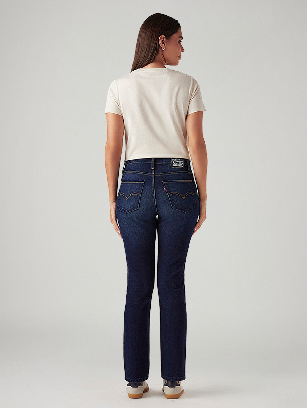 Women's 724 Navy Straight Fit High Rise Jeans - Back View