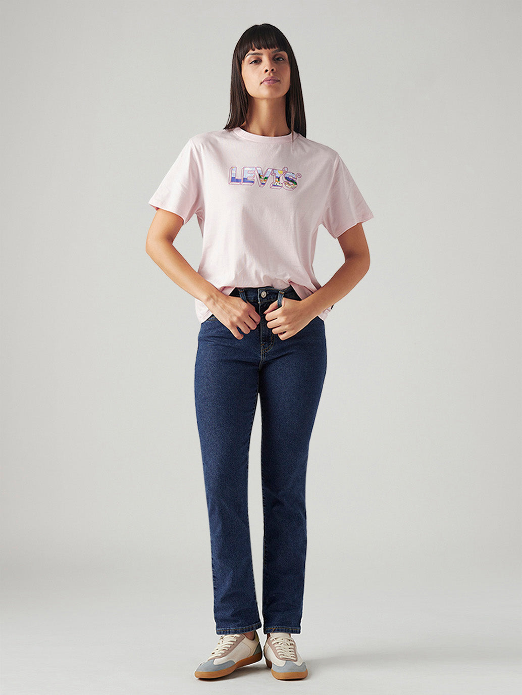 Women's 724 Med Indigo Slim Straight Fit High Rise Jeans - Styleshot View