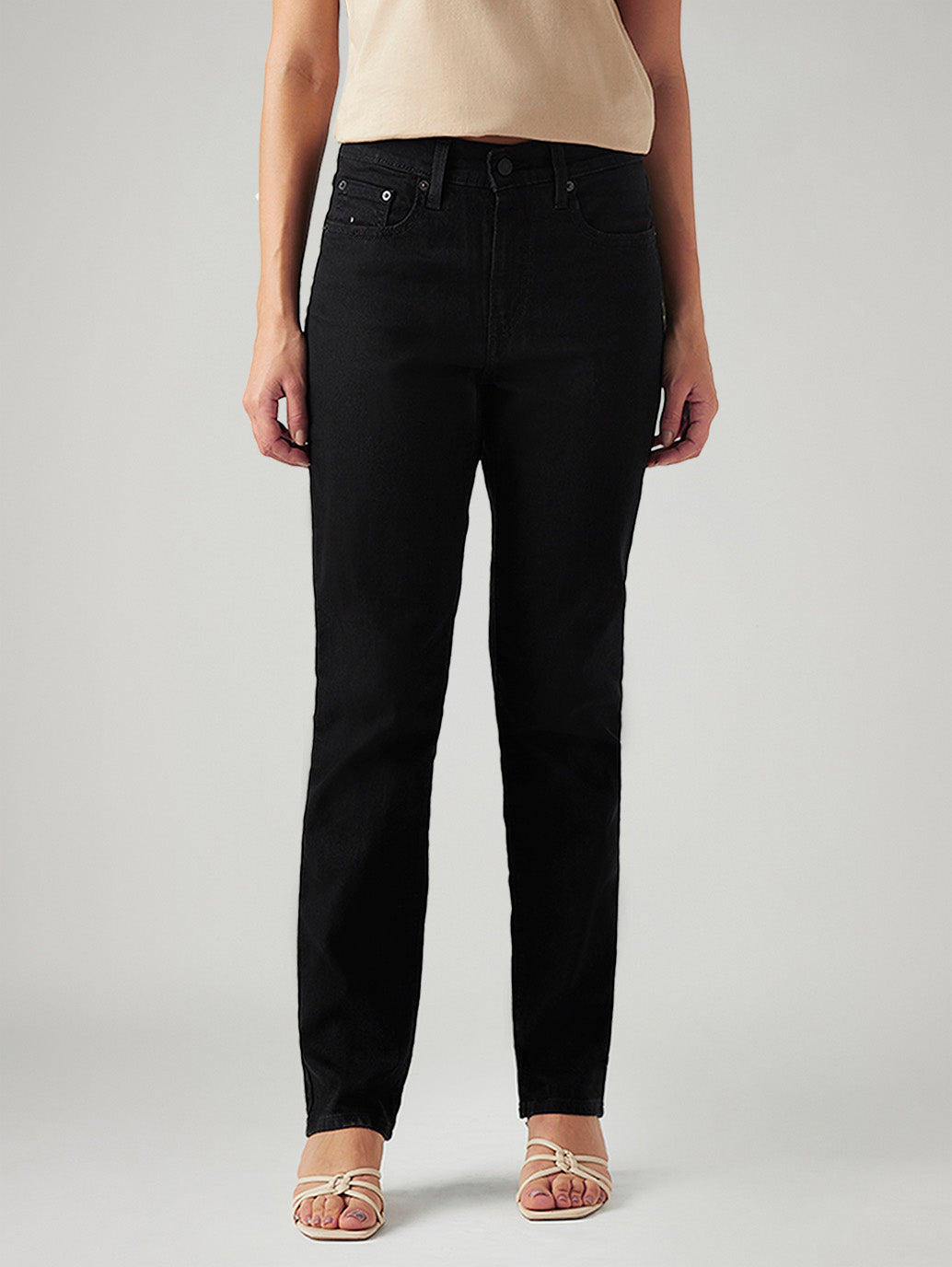 Women's 724 Black Slim Straight Fit High Rise Jeans - Front View
