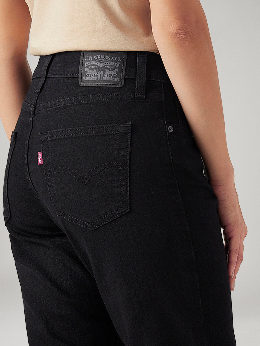 Women's 724 Black Slim Straight Fit High Rise Jeans - Detail View