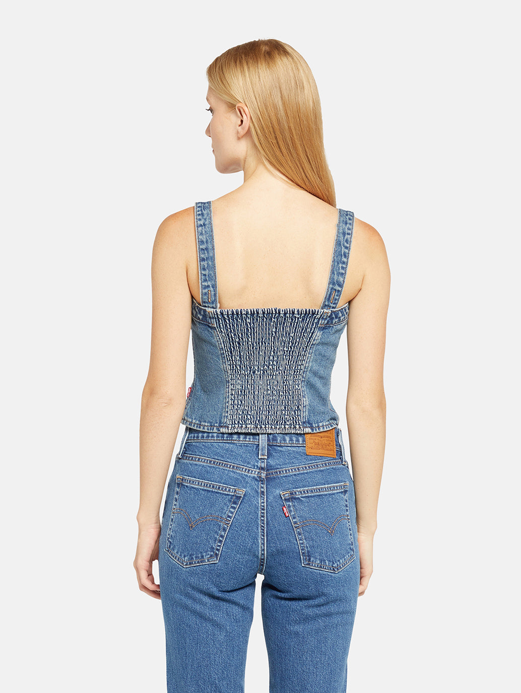 Women's Solid Square Neck Denim Top - Back View