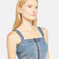 Women's Solid Square Neck Denim Top - Detail View
