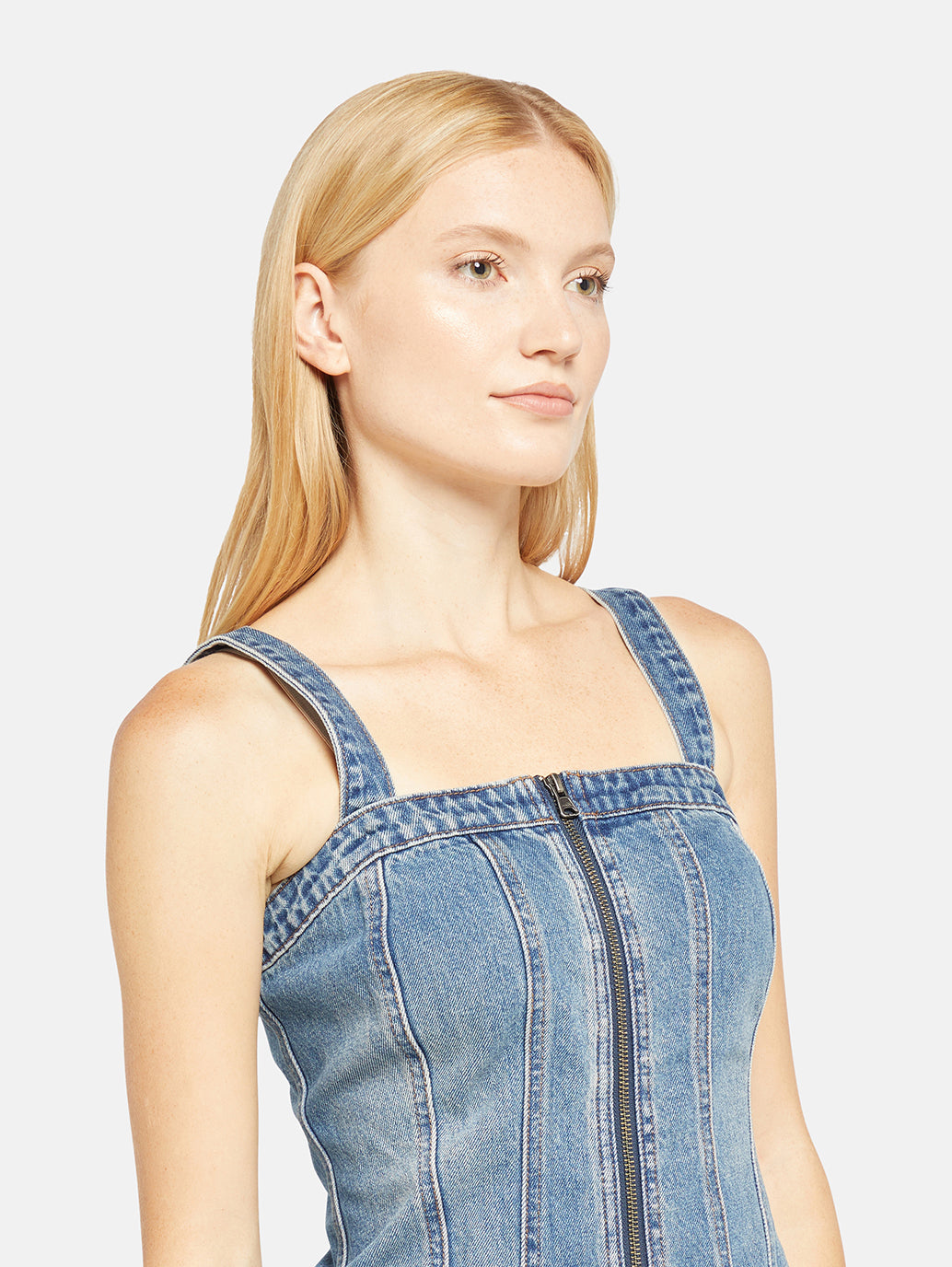 Women's Solid Square Neck Denim Top - Detail View