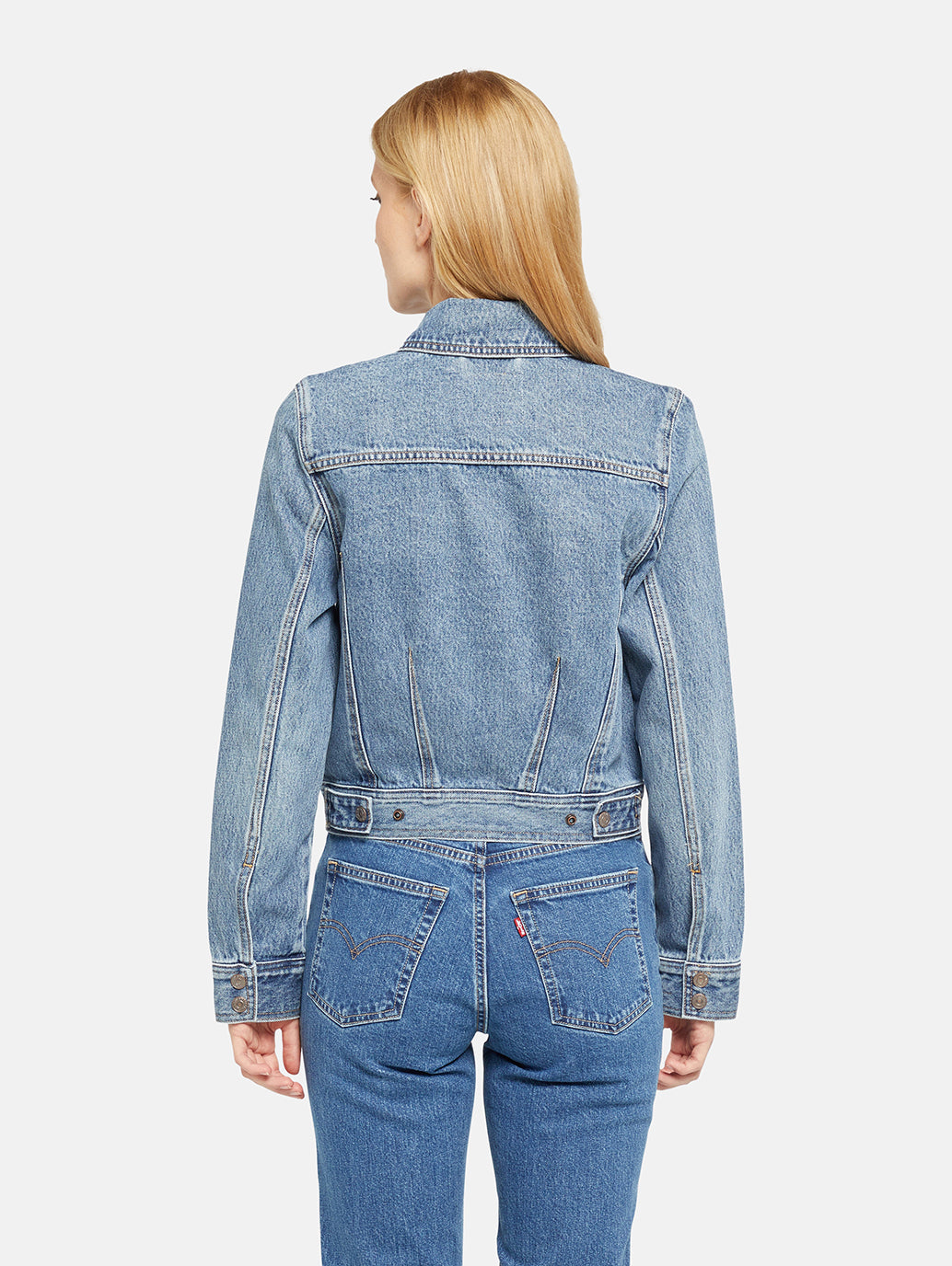 Women's XS Dart Denim Trucker Jacket - Back View