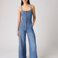 Women's Slim Fit Bustier Denim Jumpsuit - Front View