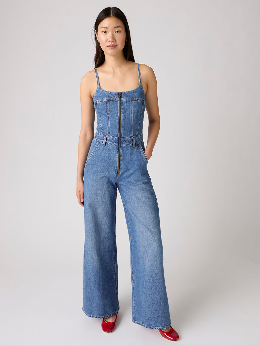 Women's Slim Fit Bustier Denim Jumpsuit