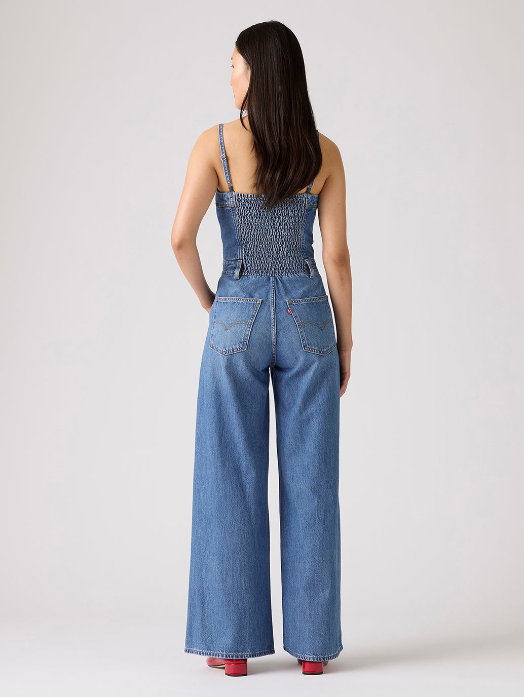Women's Slim Fit Bustier Denim Jumpsuit - Back View