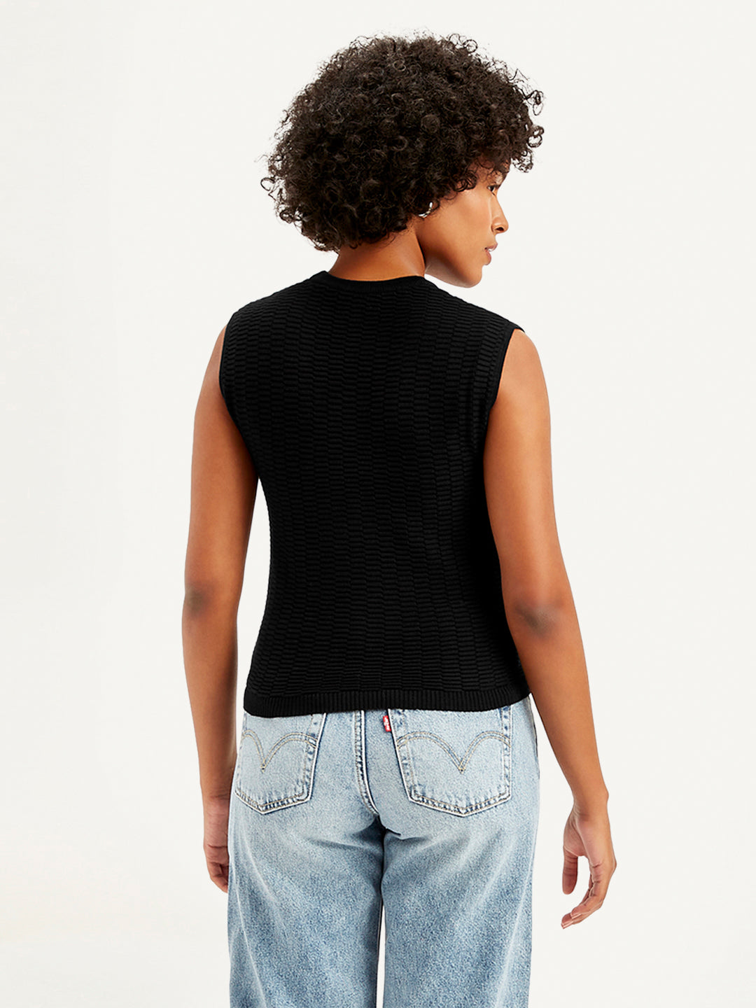 Women's Textured Black Crew Neck Top