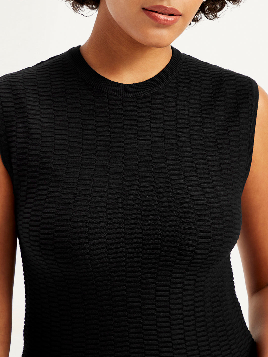 Women's Textured Black Crew Neck Top