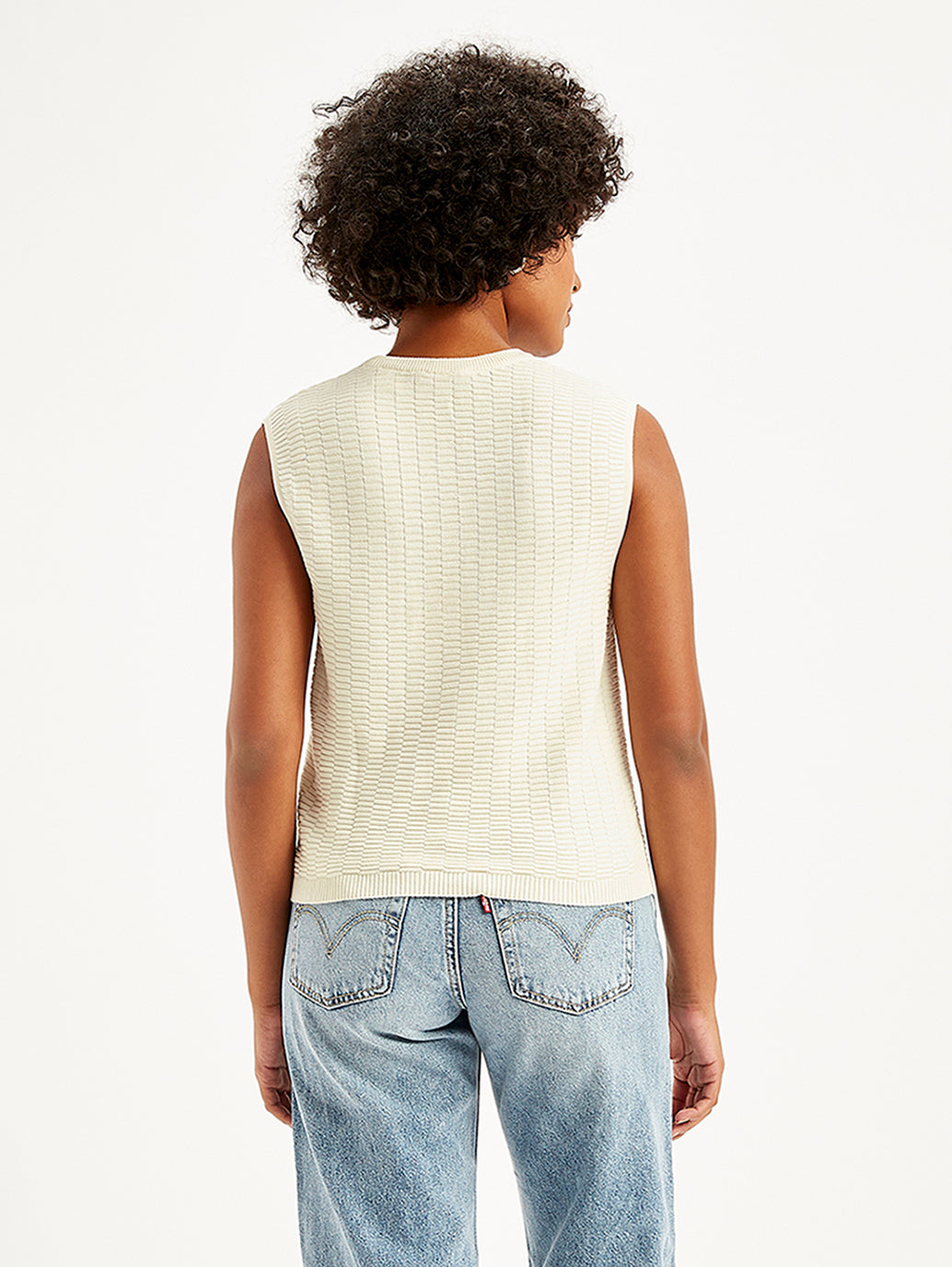 Women's Textured White Crew Neck Top