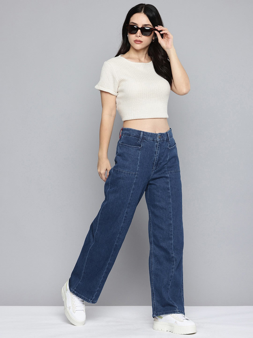 Women's Redloop Blue Mile High Wide Leg Fit High Rise Jeans