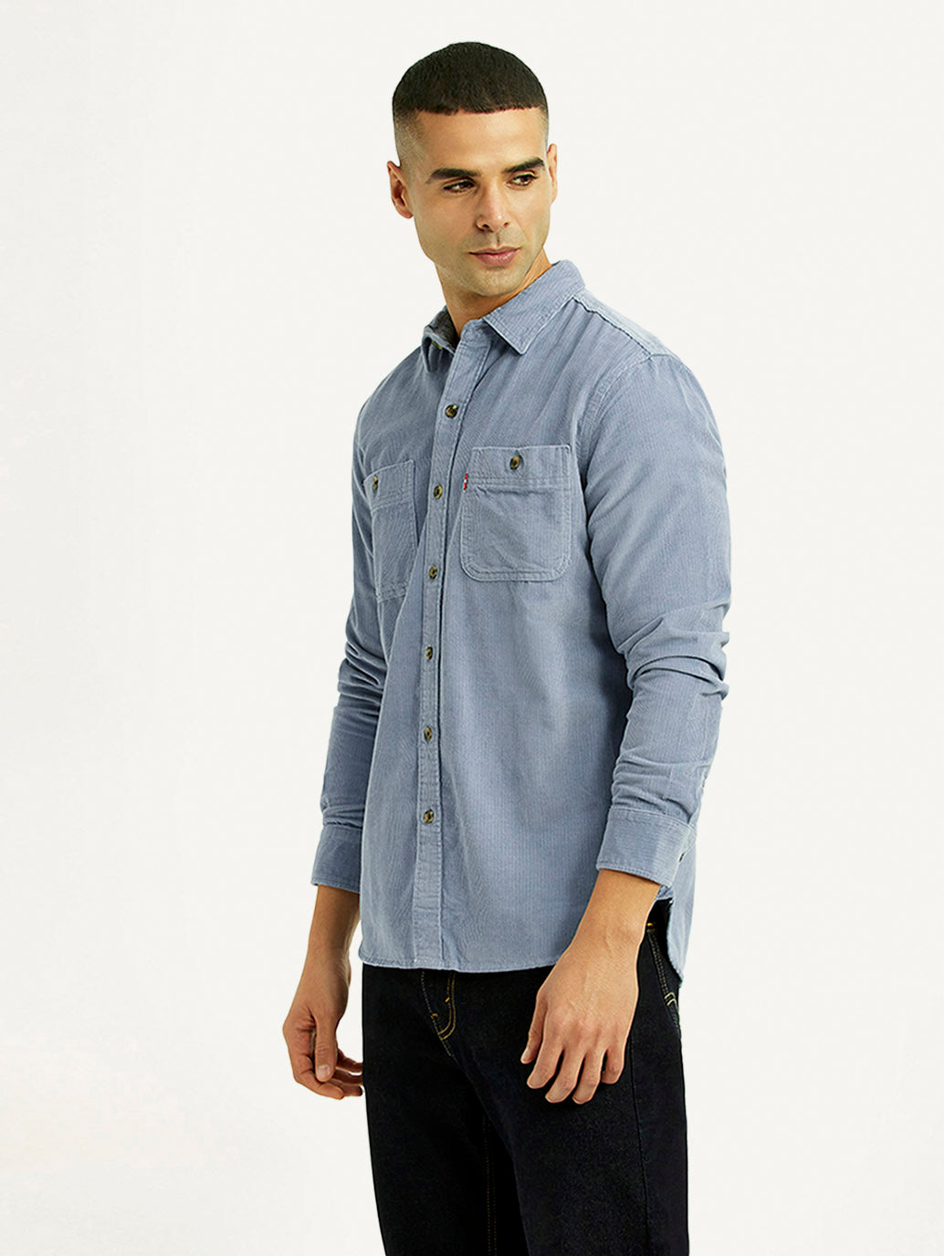 Men's Solid Light Blue Slim Fit Shirt - Side View