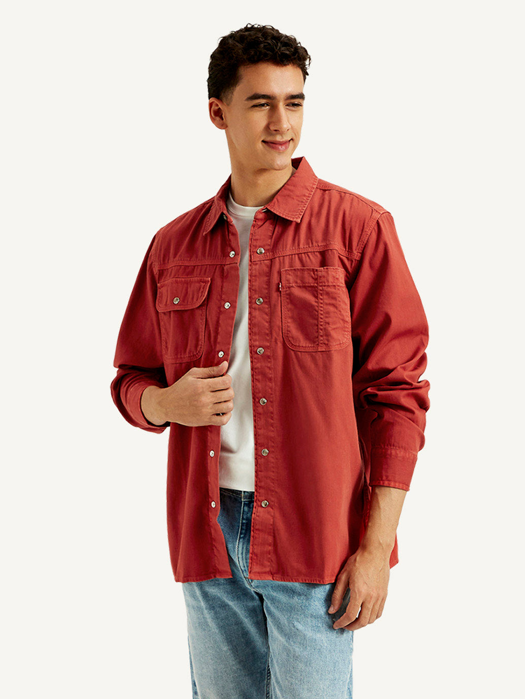 Men's Solid Overdyed Spread Collar Shirt