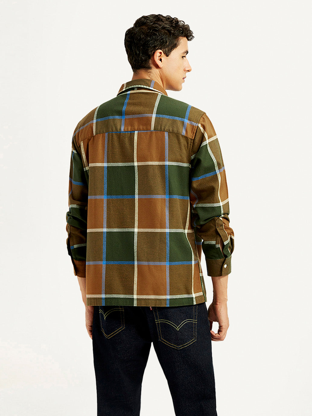 Men's Checkered Relaxed Fit Flannel Shirt - Back View