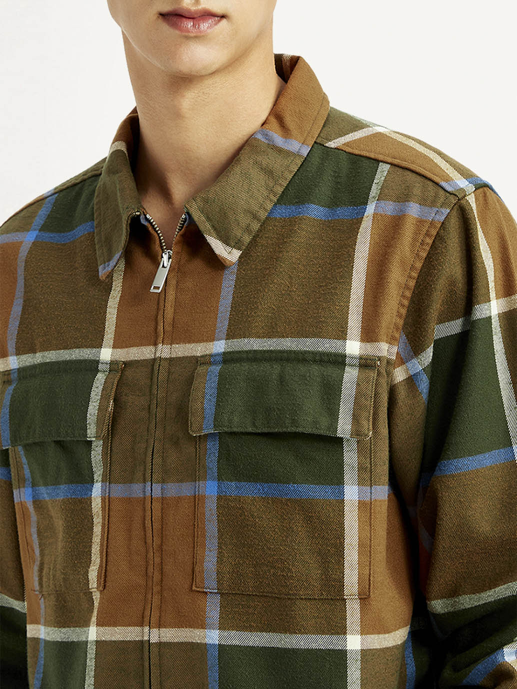 Men's Checkered Relaxed Fit Flannel Shirt - Detail View