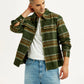 Men's Flannel Checkered Olive Relaxed Fit Shirt - Elevated View