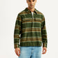 Men's Flannel Checkered Olive Relaxed Fit Shirt - Front View