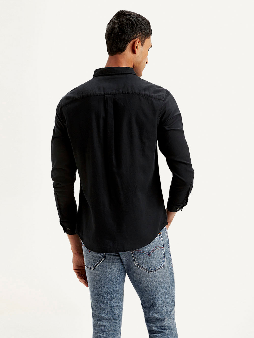 Men's Solid Slim Fit Oxford Shirt - Back View