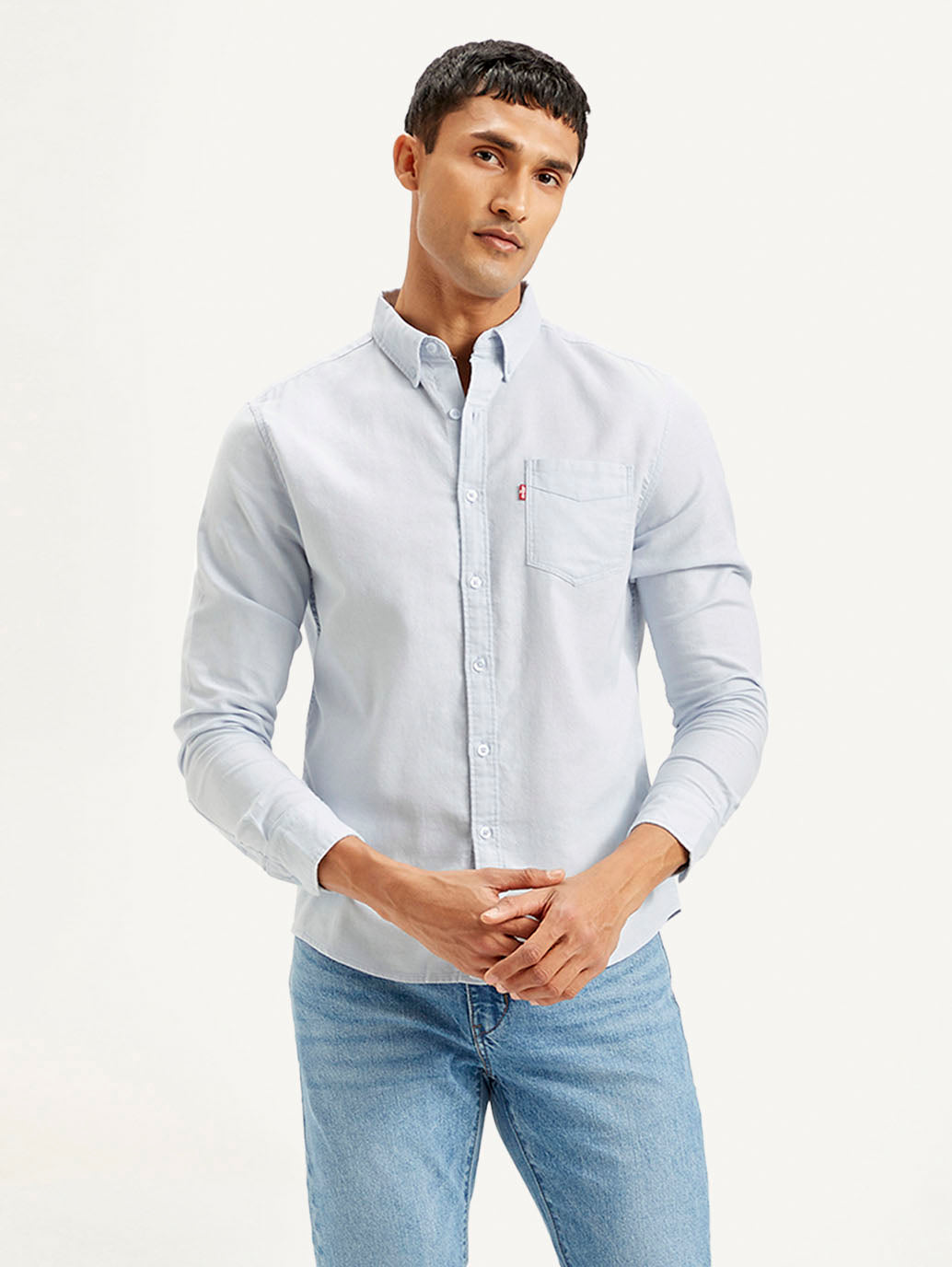 Men's Solid Slim Fit Oxford Shirt - Front View