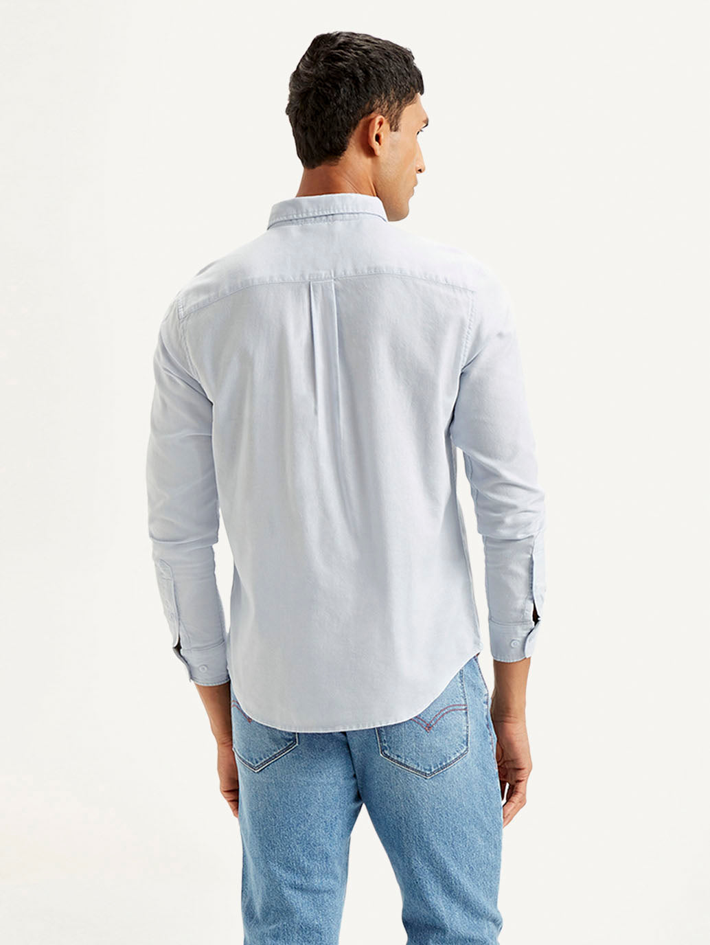 Men's Solid Slim Fit Oxford Shirt - Back View