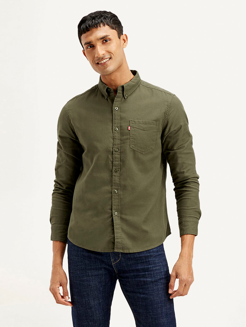 Men's Solid Slim Fit Oxford Shirt - Front View