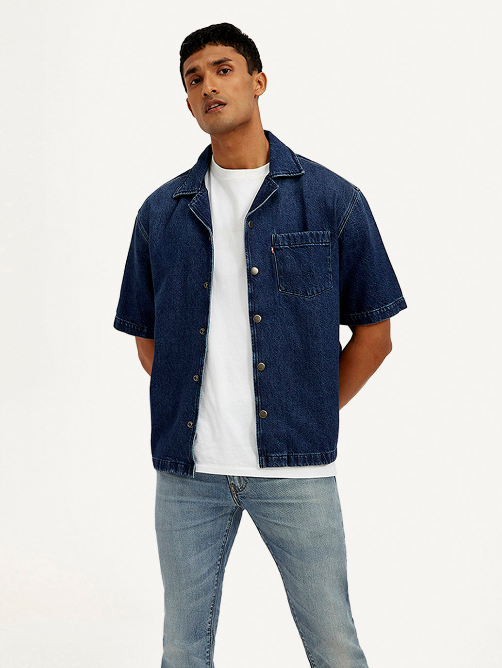 Men's Resort Collar Solid Oversized Shirt - Styleshot View