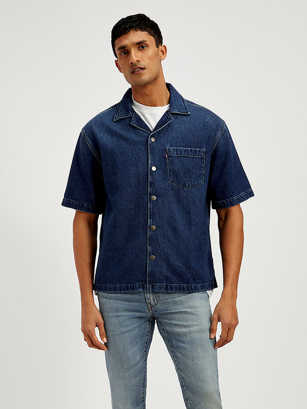 Men's Resort Collar Solid Oversized Shirt - Front View