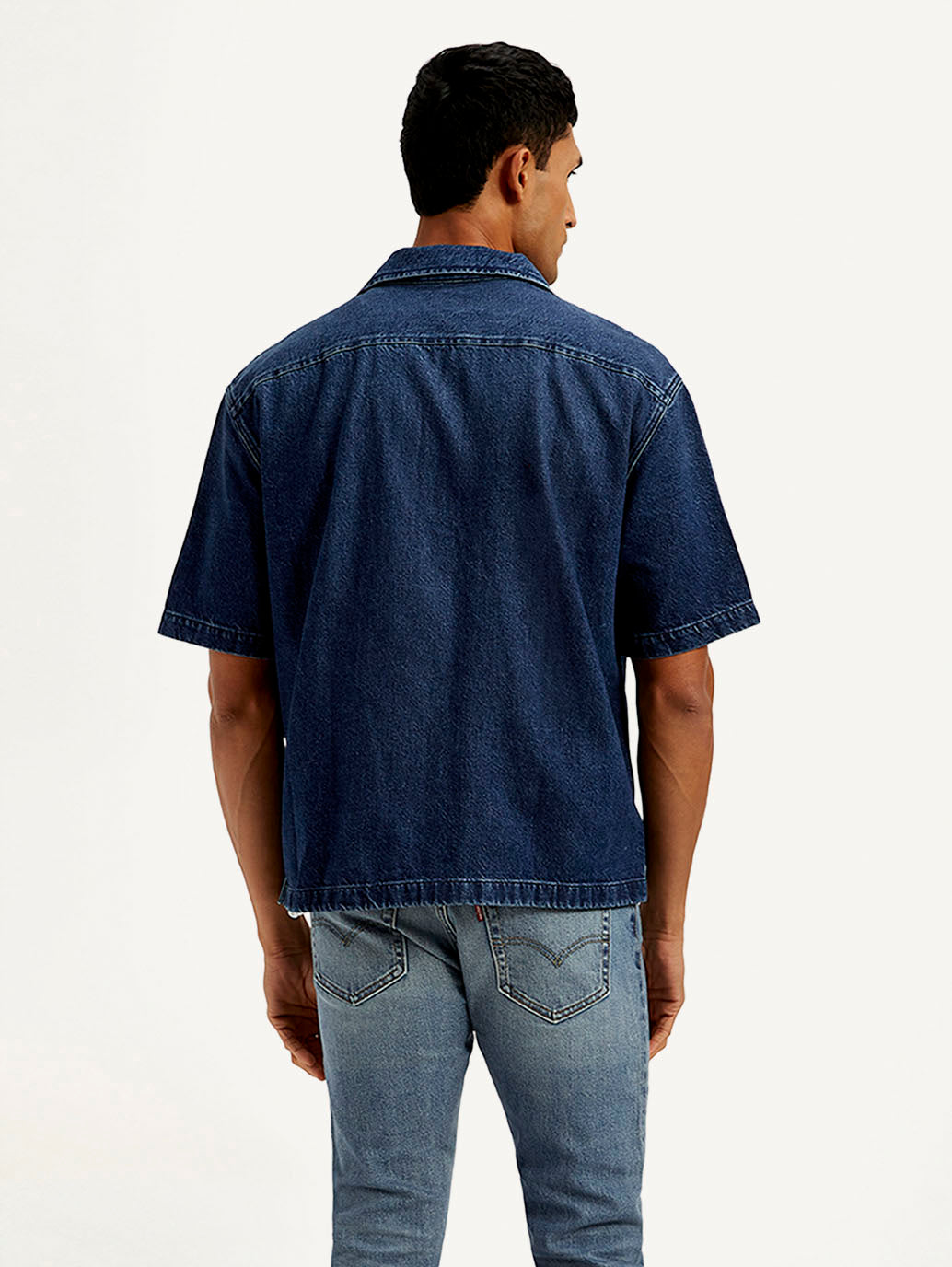 Men's Resort Collar Solid Oversized Shirt - Back View