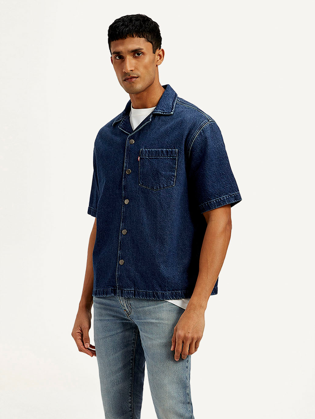 Men's Resort Collar Solid Oversized Shirt - Side View