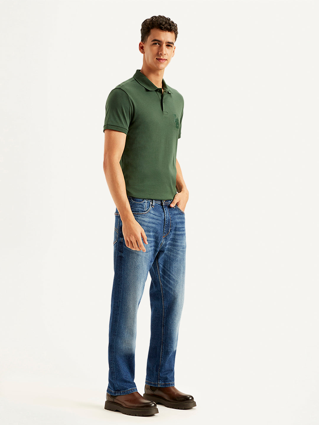 Men's 505 Blue Straight Fit Mid Rise Jeans