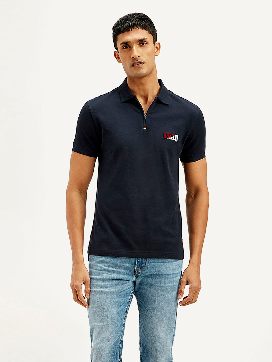 Men's Solid Slim Fit Polo T-shirt - Front View