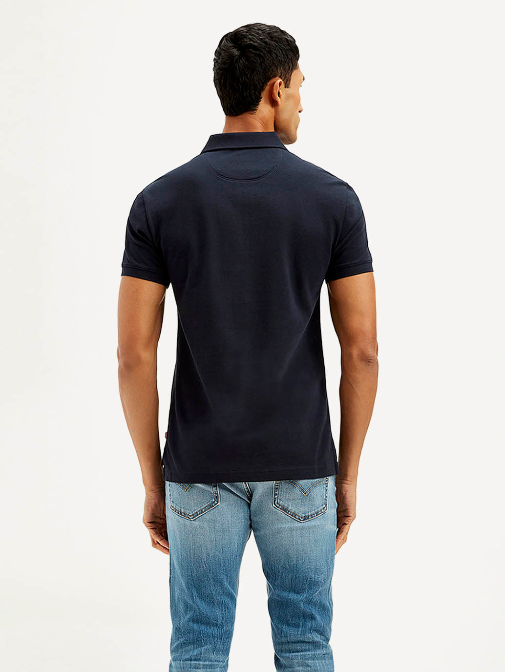 Men's Solid Slim Fit Polo T-shirt - Back View