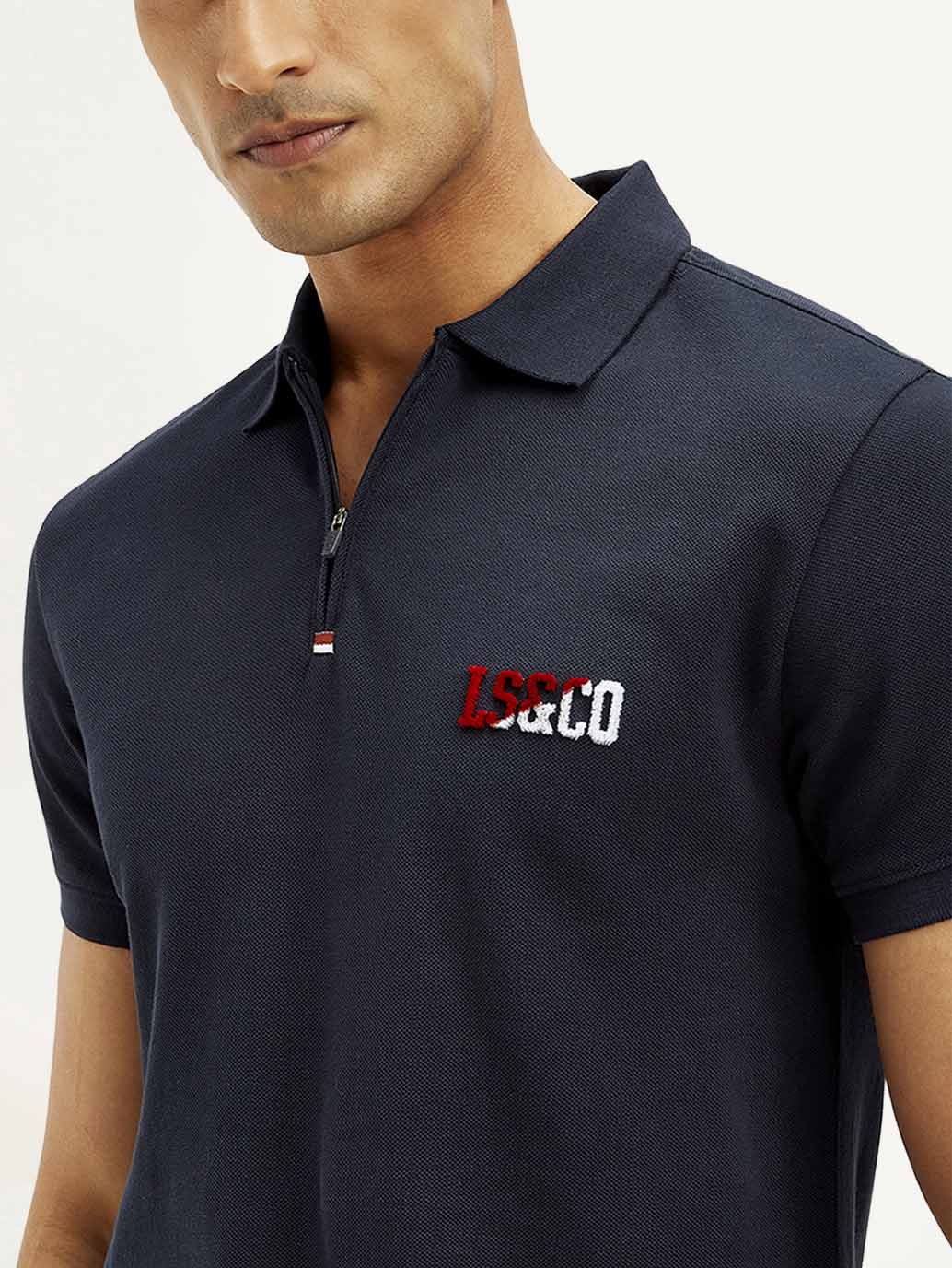 Men's Solid Slim Fit Polo T-shirt - Detail View