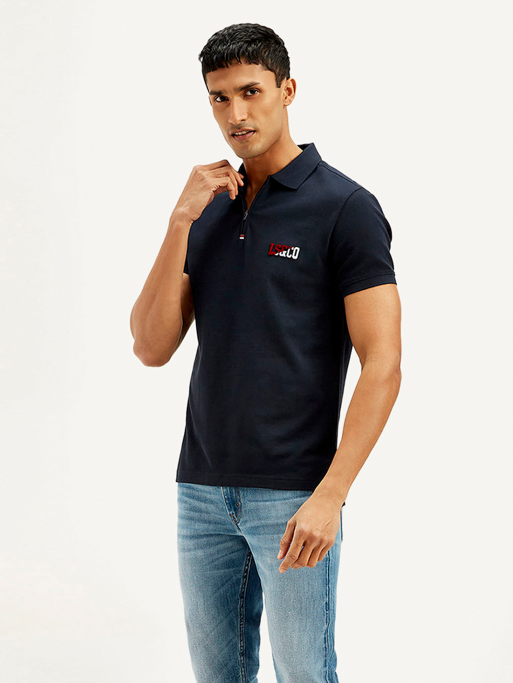 Men's Solid Slim Fit Polo T-shirt - Side View