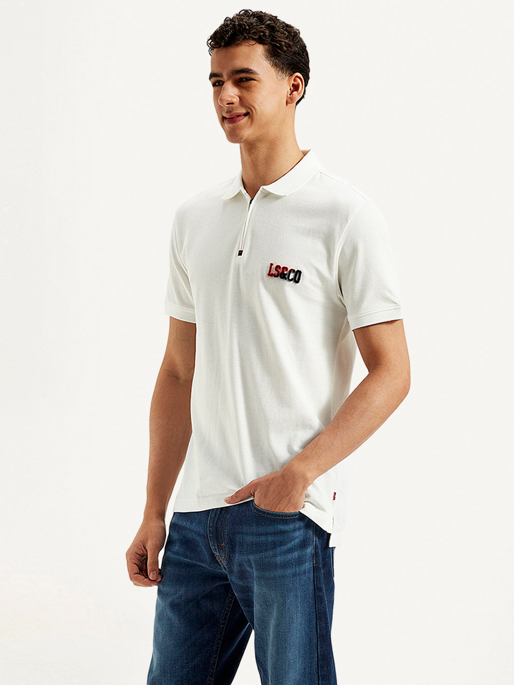 Men's Brand Logo Slim Fit Polo T-shirt - Side View