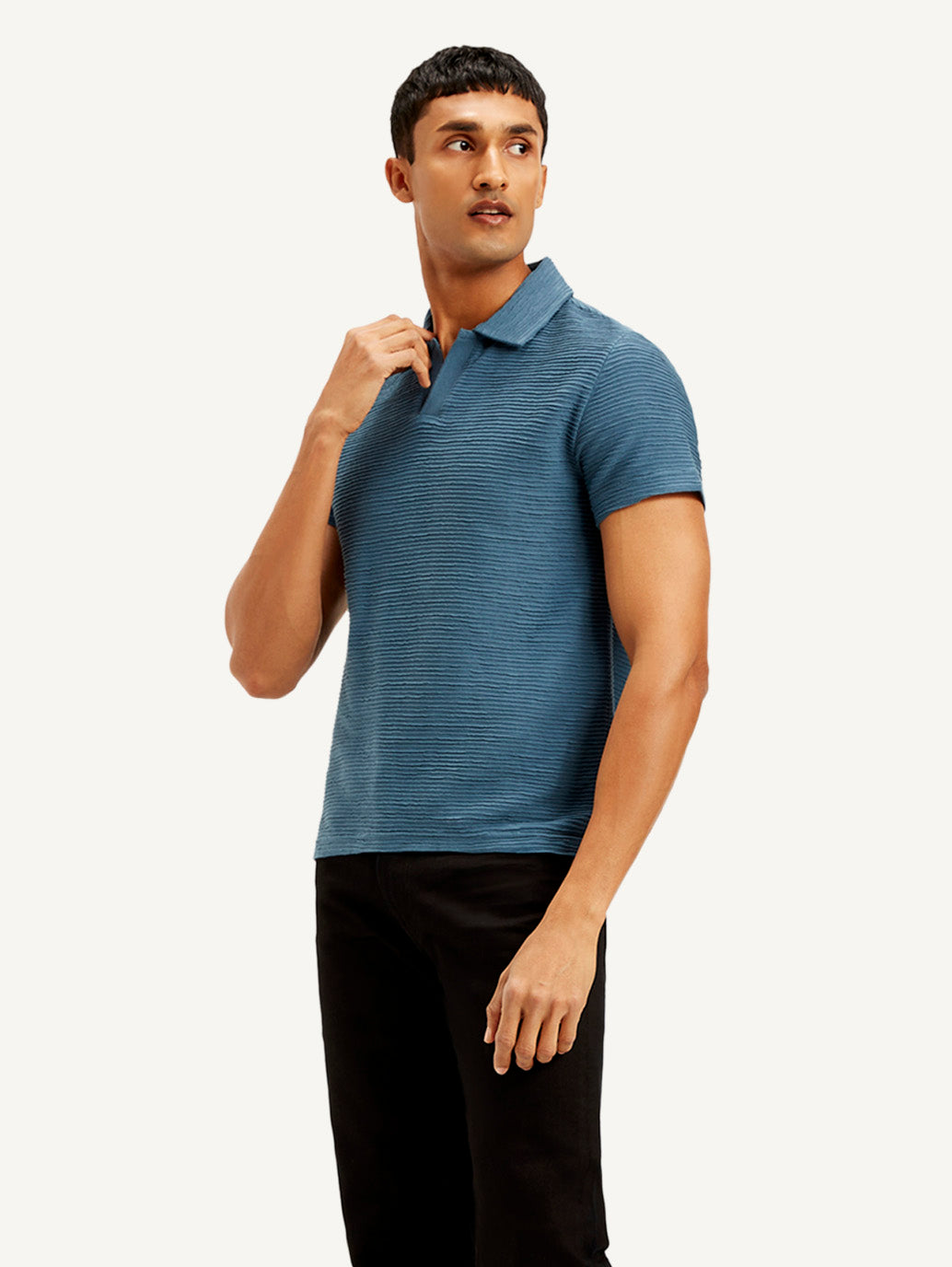 Men's Textured Slim Fit Polo Corduroy T-shirt - Styleshot View