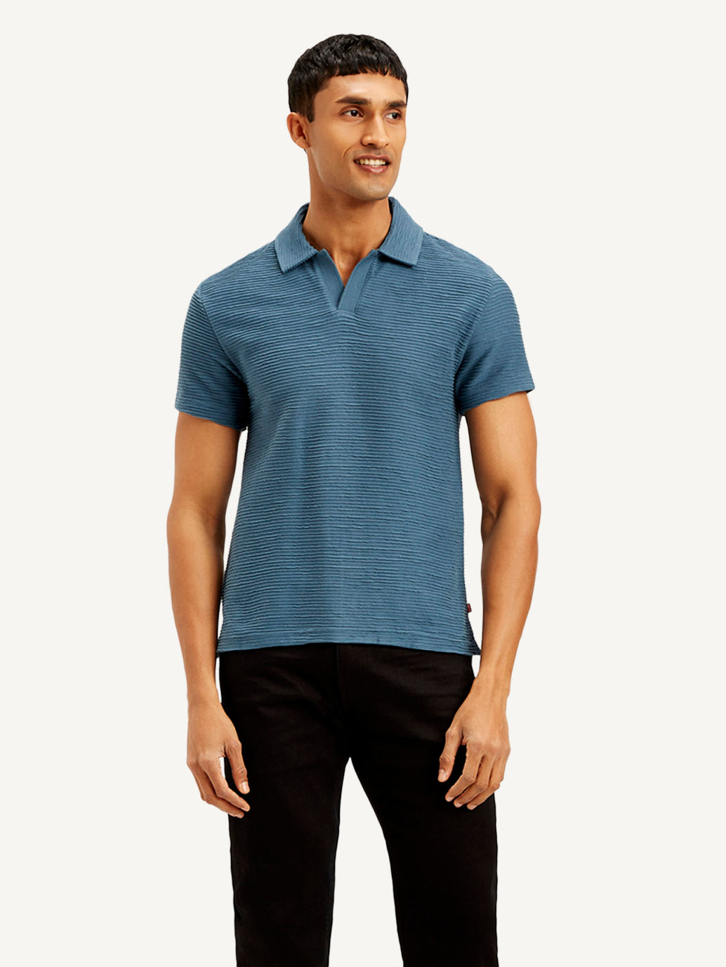 Men's Textured Slim Fit Polo Corduroy T-shirt - Front View